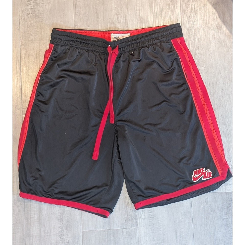 Vintage Nike Air Shorts 2XL Black Red Mesh Stripe Athletic Drawstring